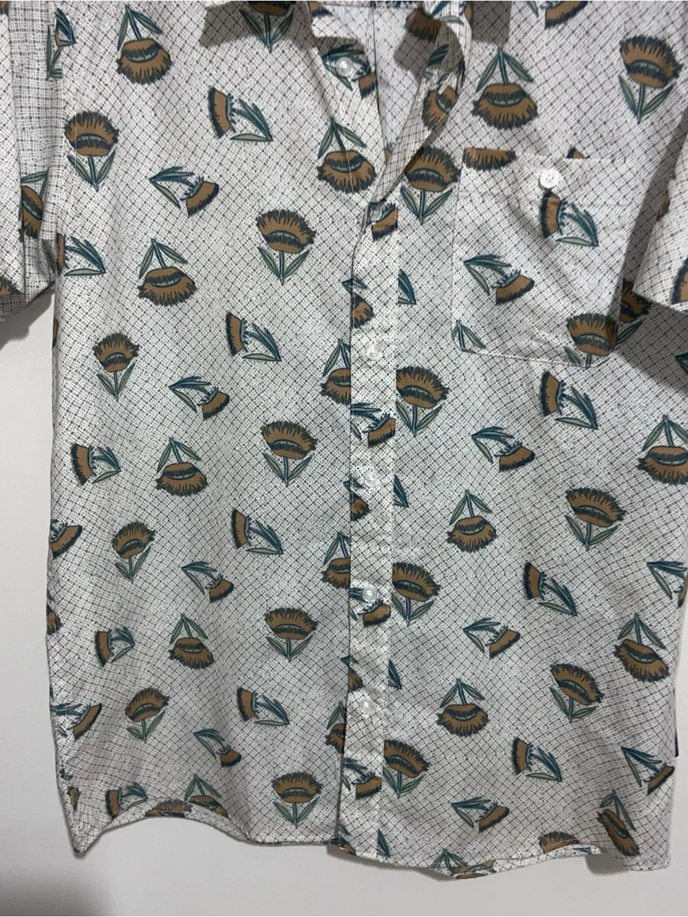Patagonia Shirt Mens Medium Summer Plant Wool White Go To Organic Cotton Button